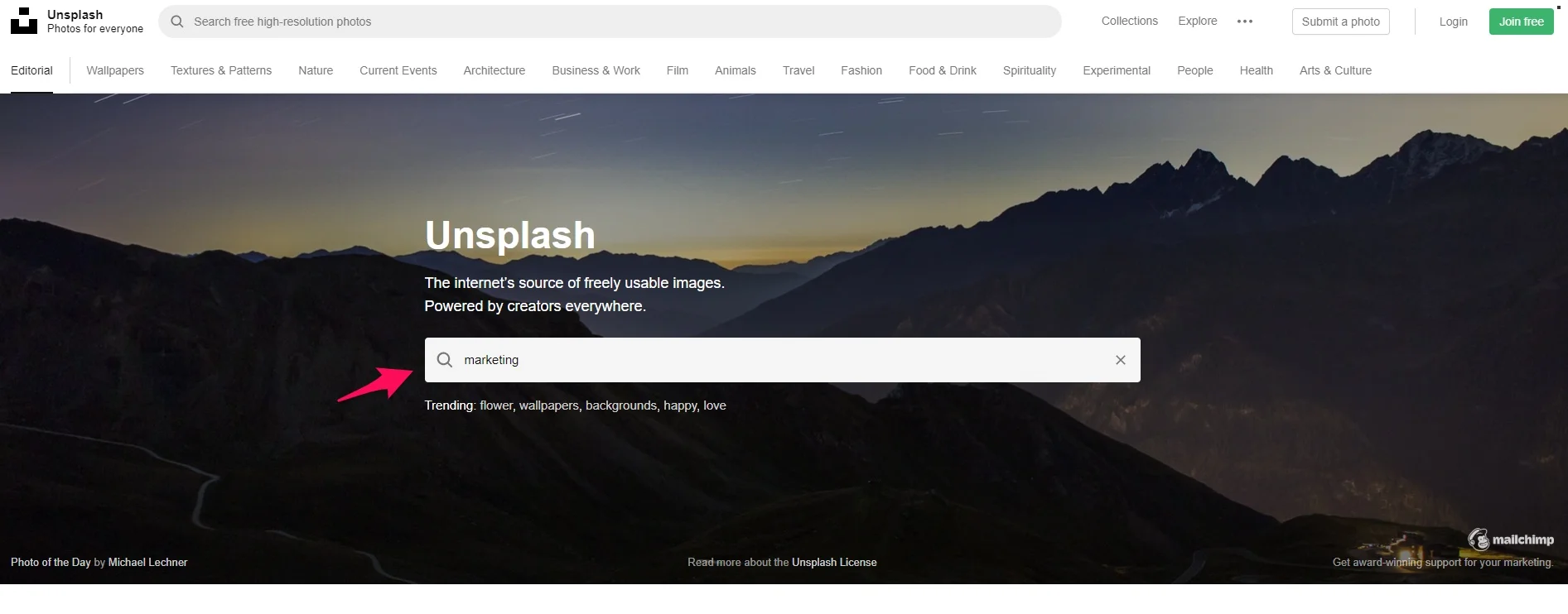 Unsplash home page