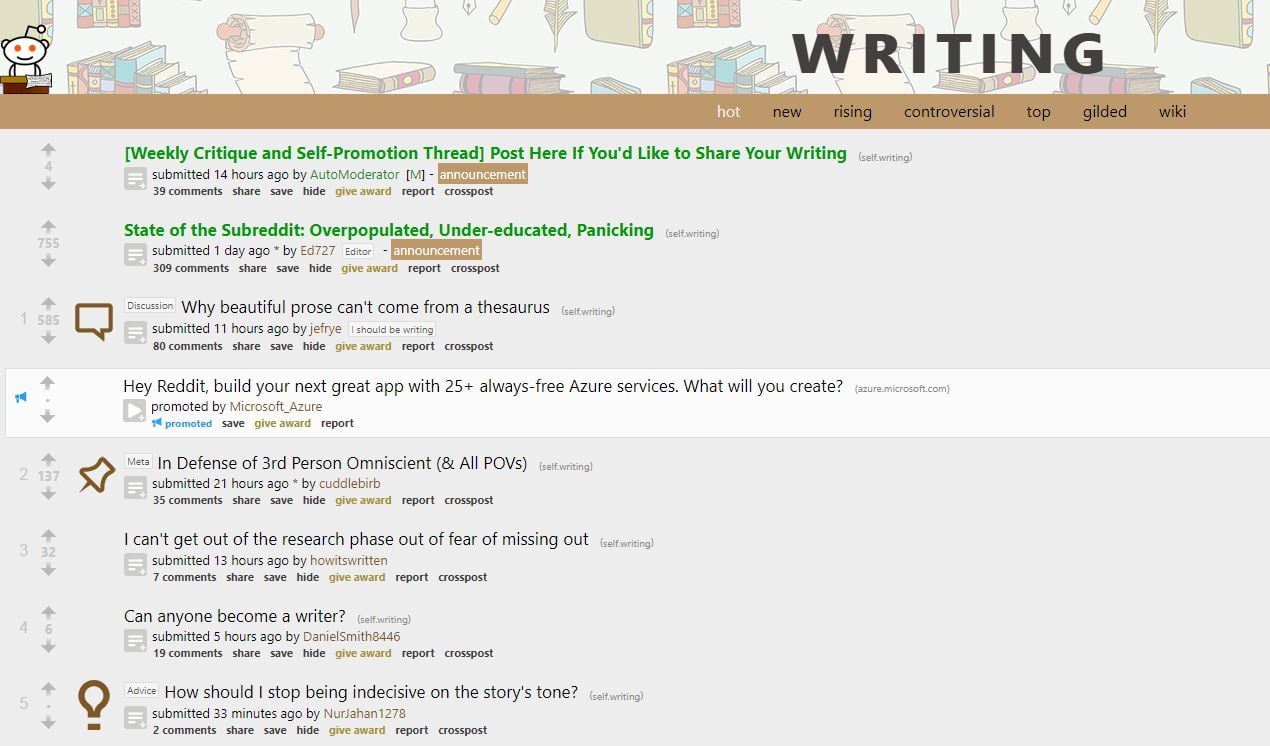 best websites writing reddit