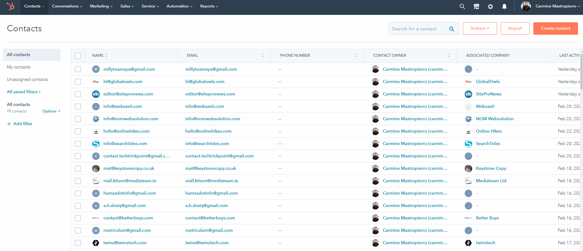 Adding contacts in HubSpot