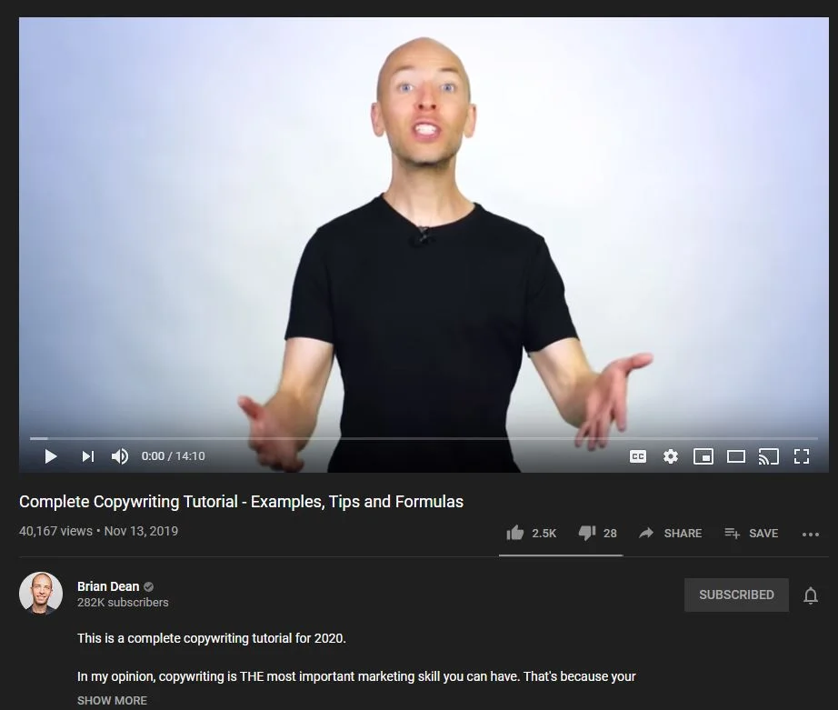Brian Dean copywriting video