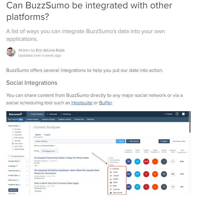 Buzzsumo integrations