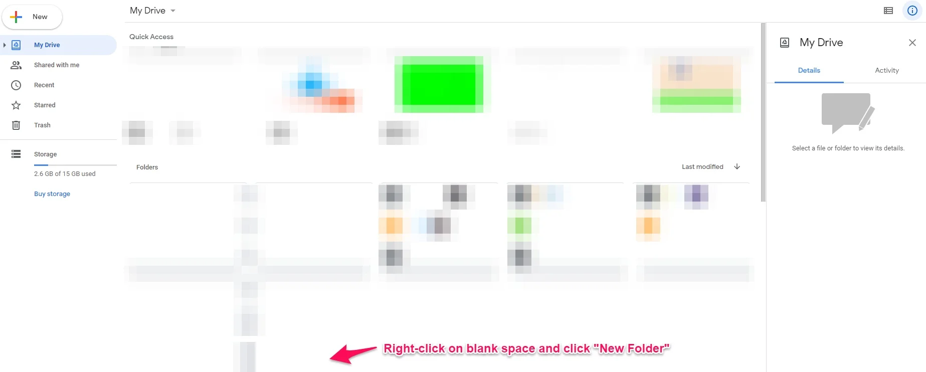 Creating a new folder on Google Drive
