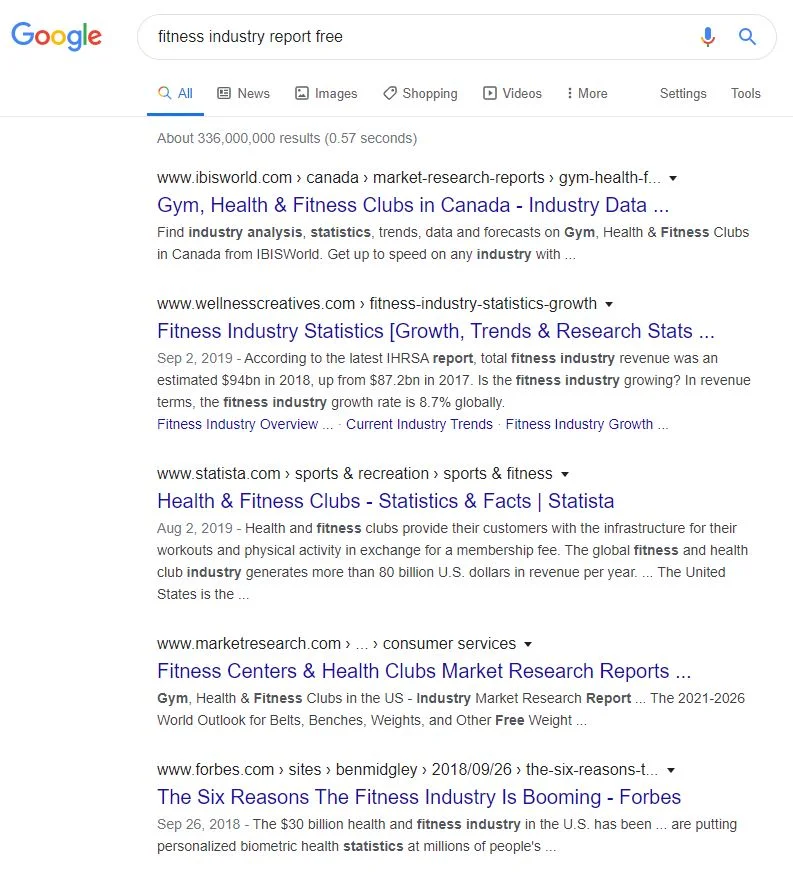 Fitness market report search
