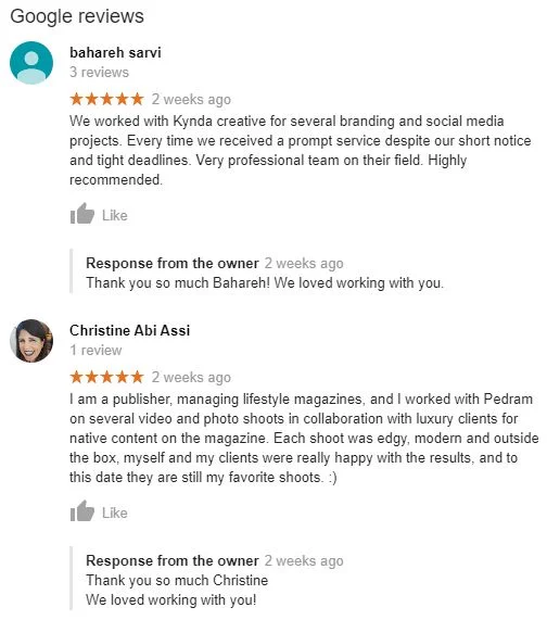 Google reviews example