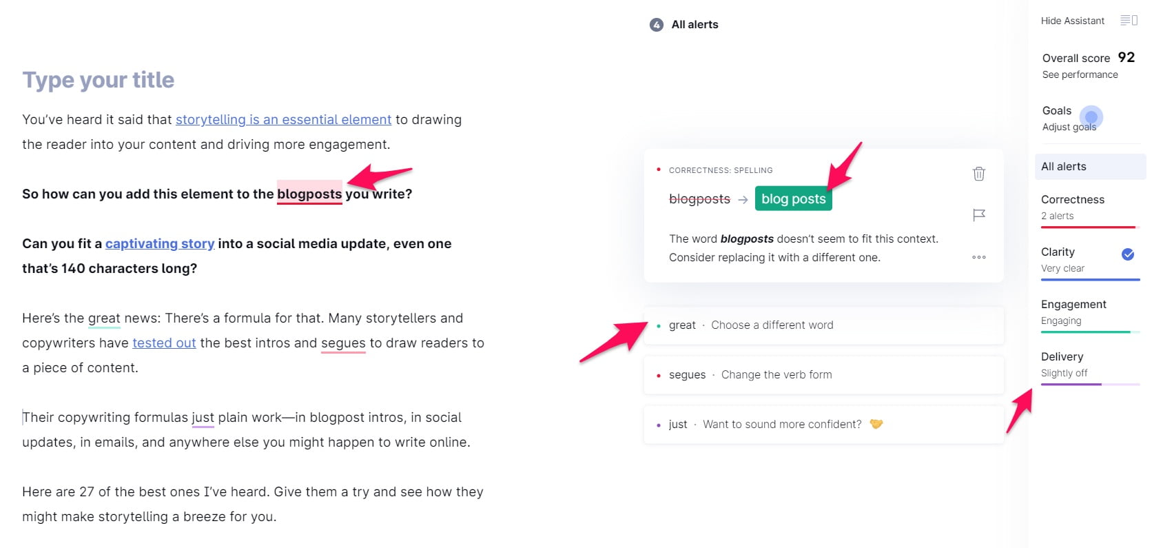 Grammarly results page