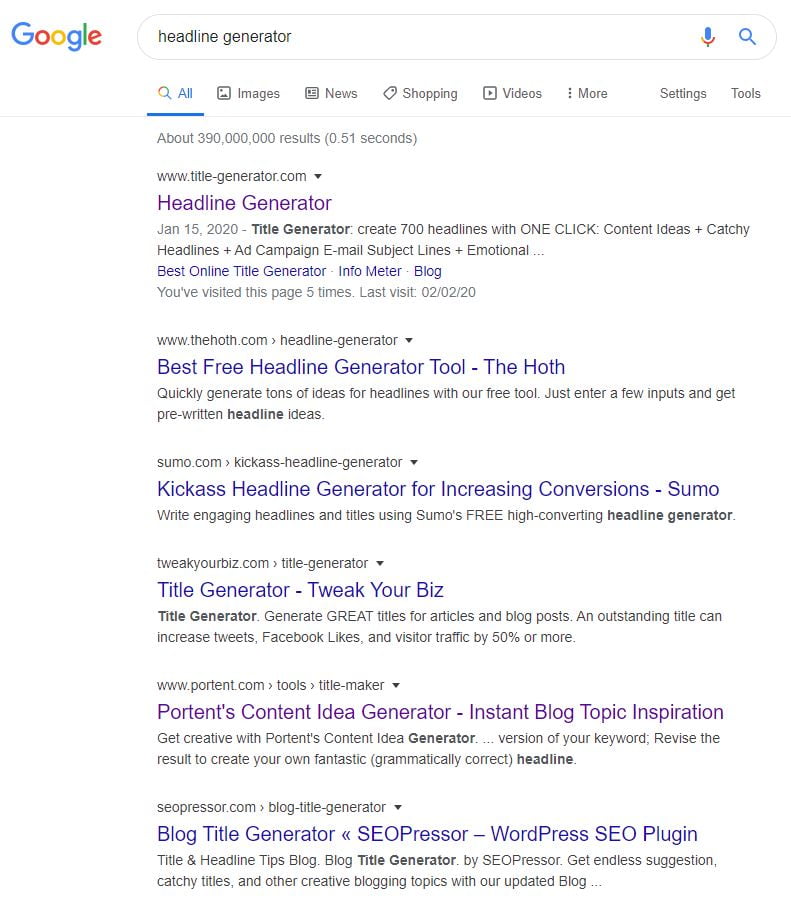 Headline generator Google search