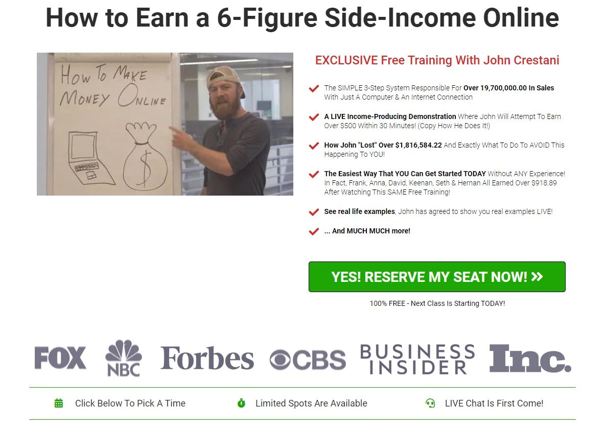 John Crestani sales copy example
