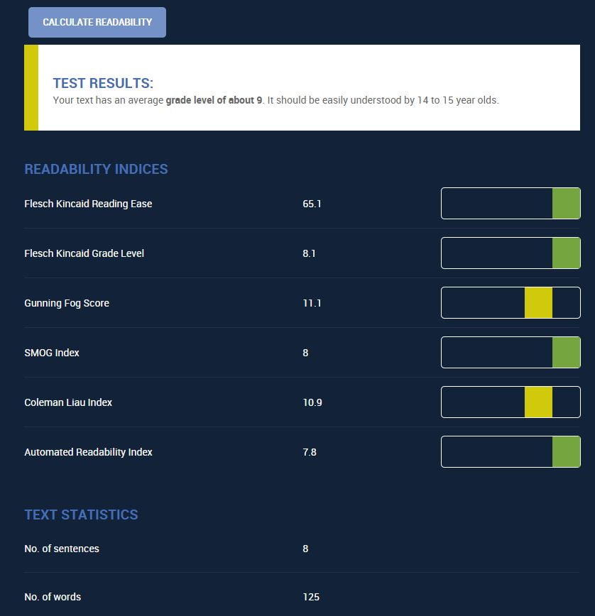 WebFX readability tester results 1