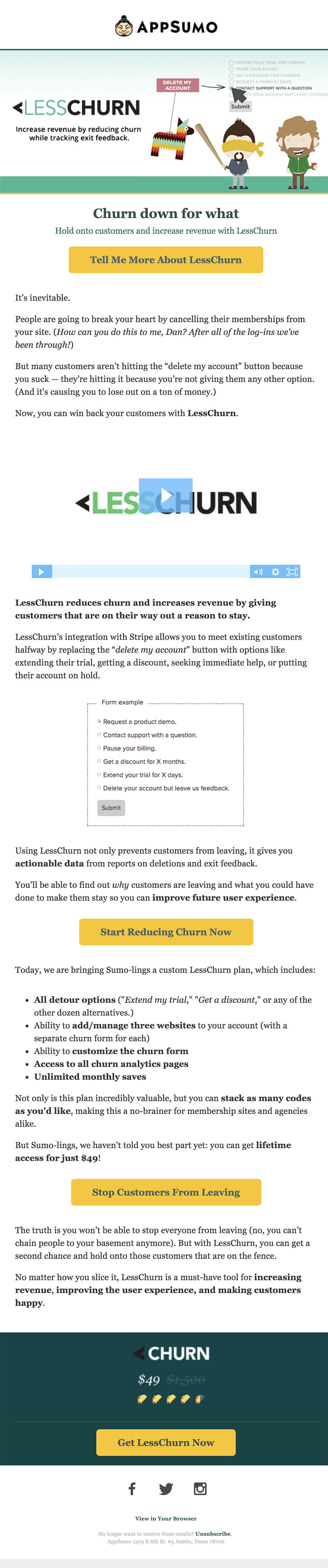 Appsumo churn newsletter