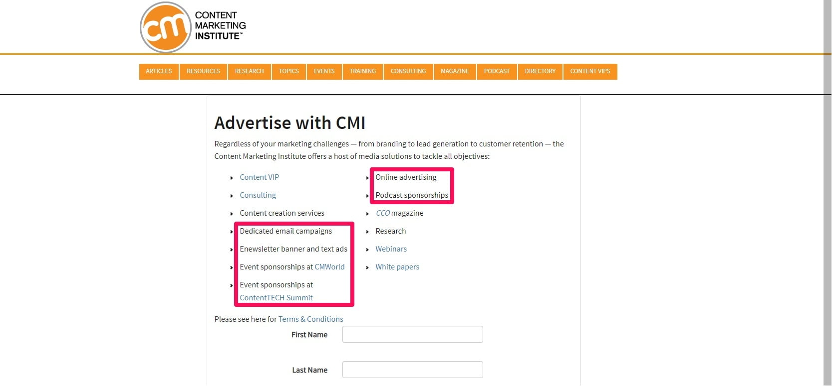 CMI advertising