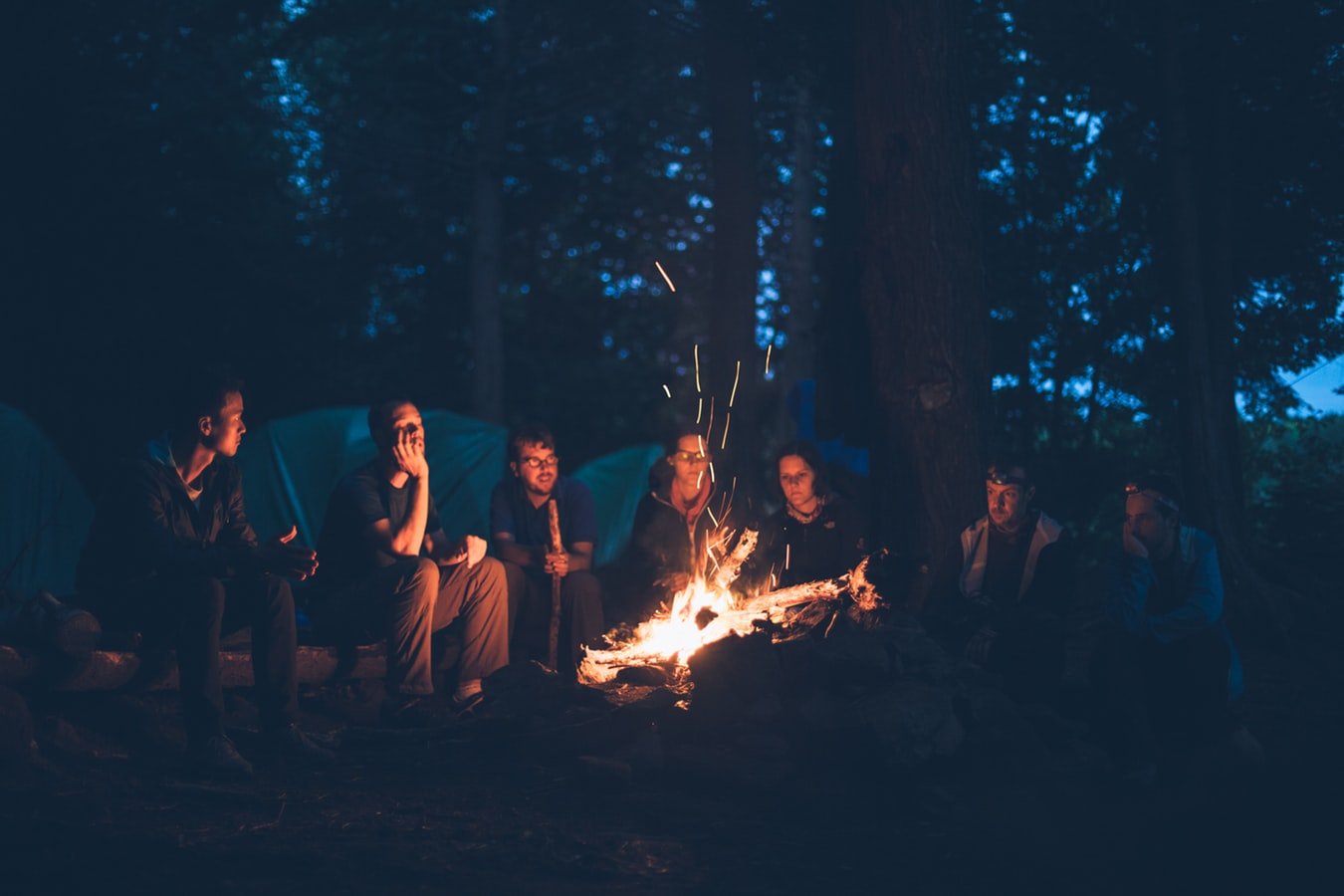 Friends around a campfire