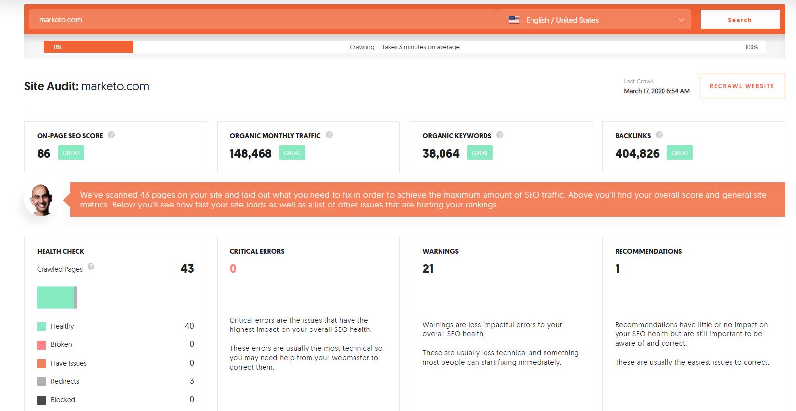 Neil Patel site audit scan