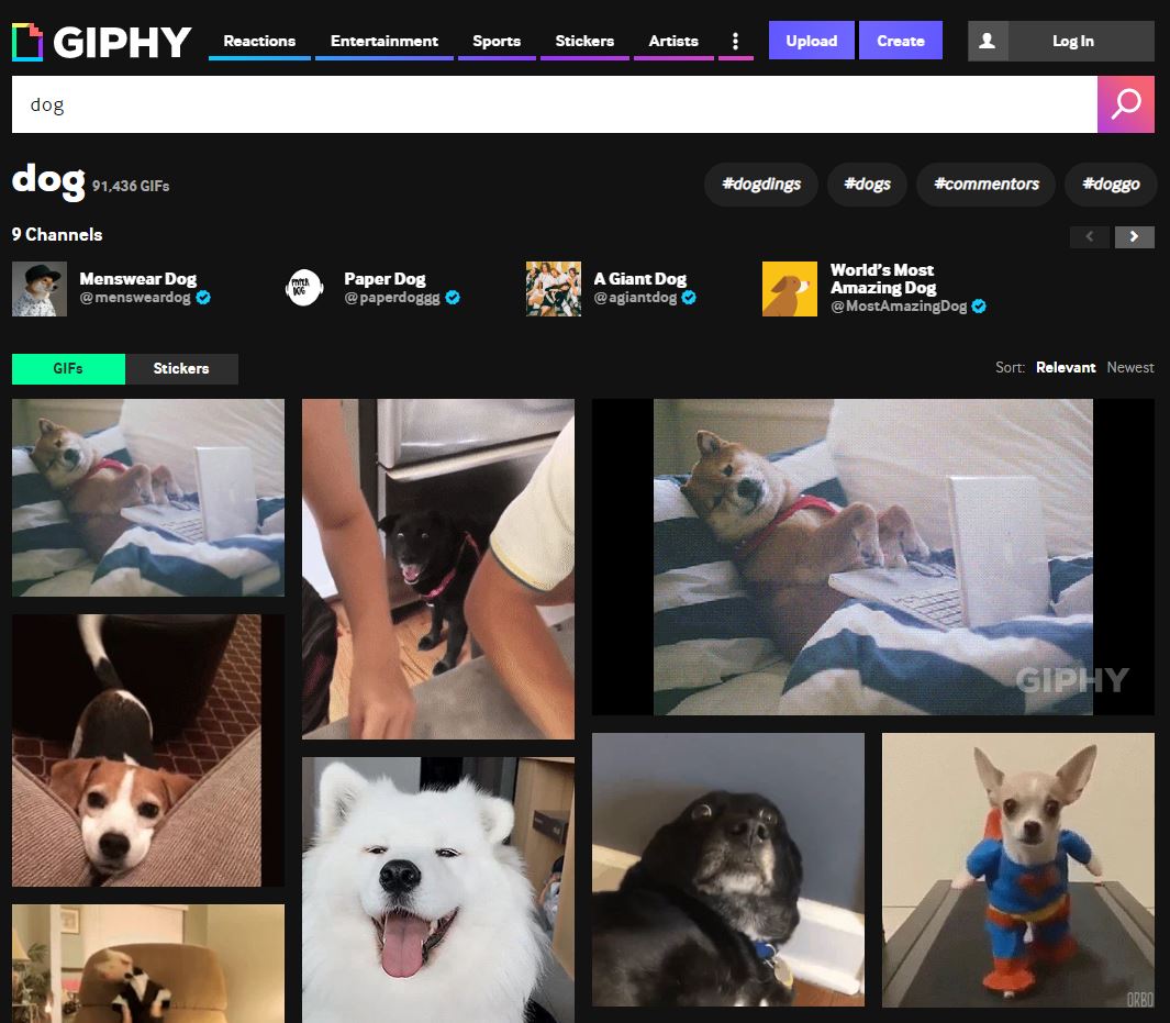 Searching on Giphy