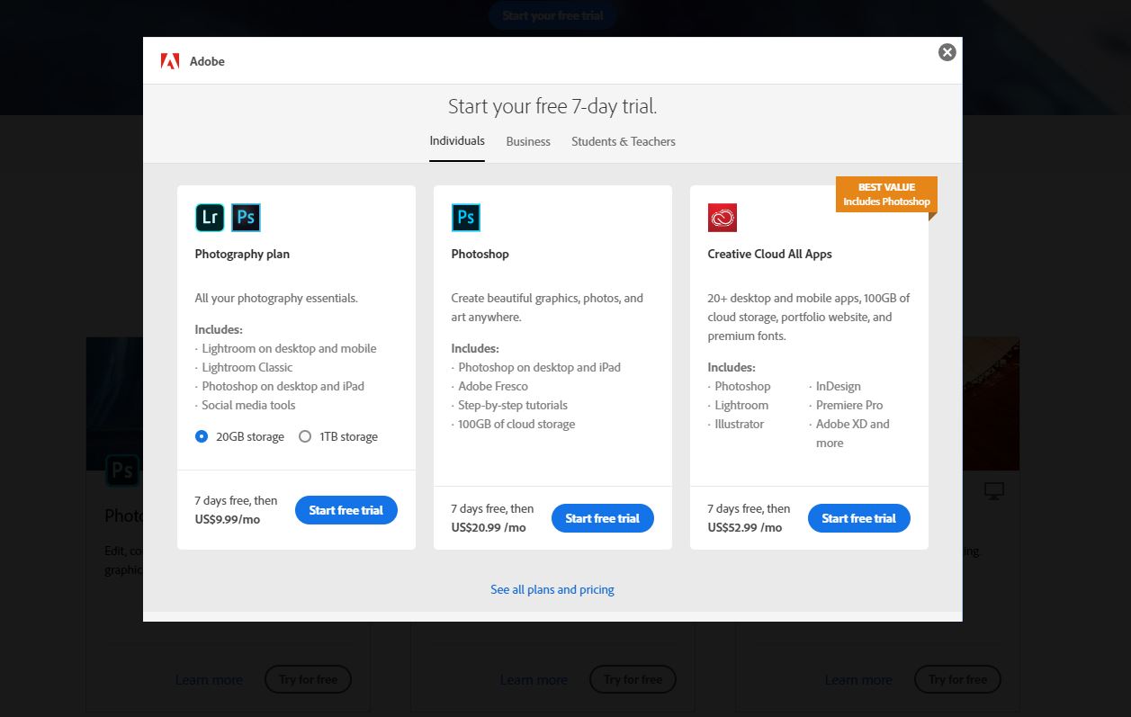 adobe cloud free trial