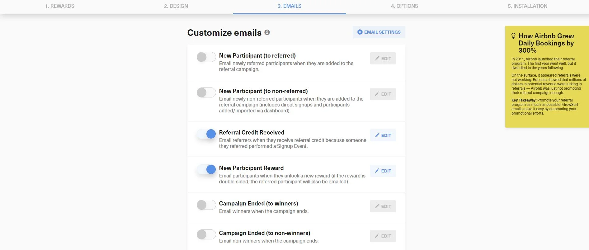 GrowthSurf email settings