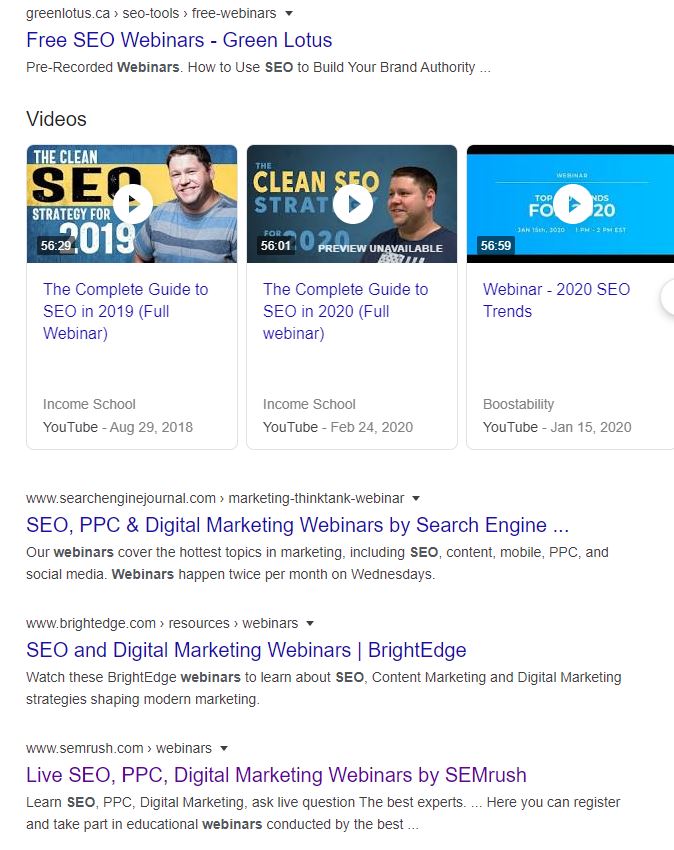 SEO webinar results