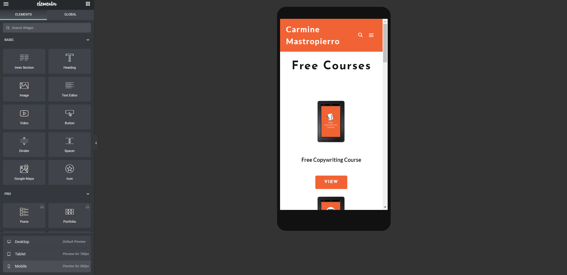 Elementor mobile