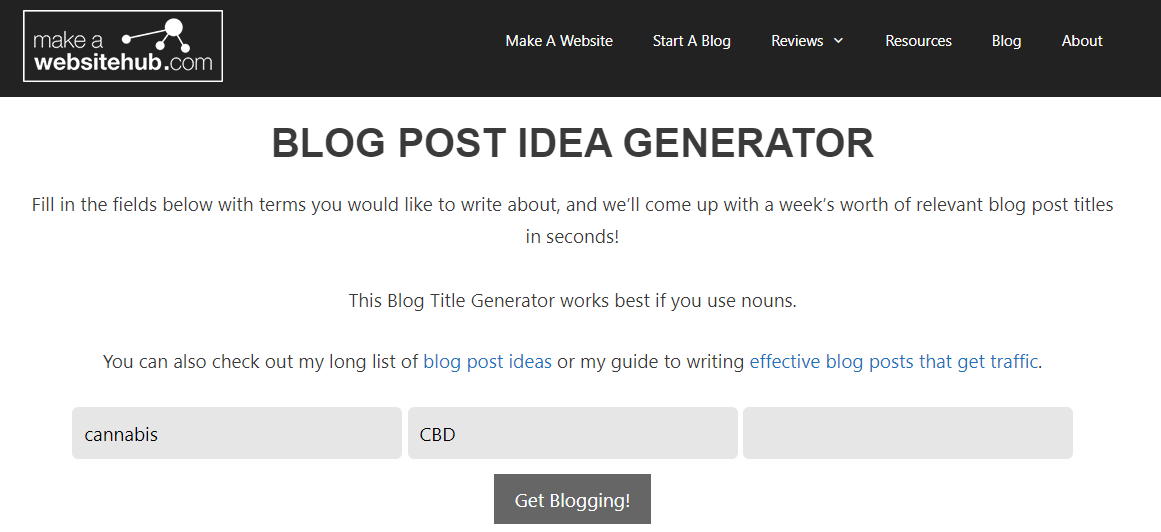 Blog idea generator site