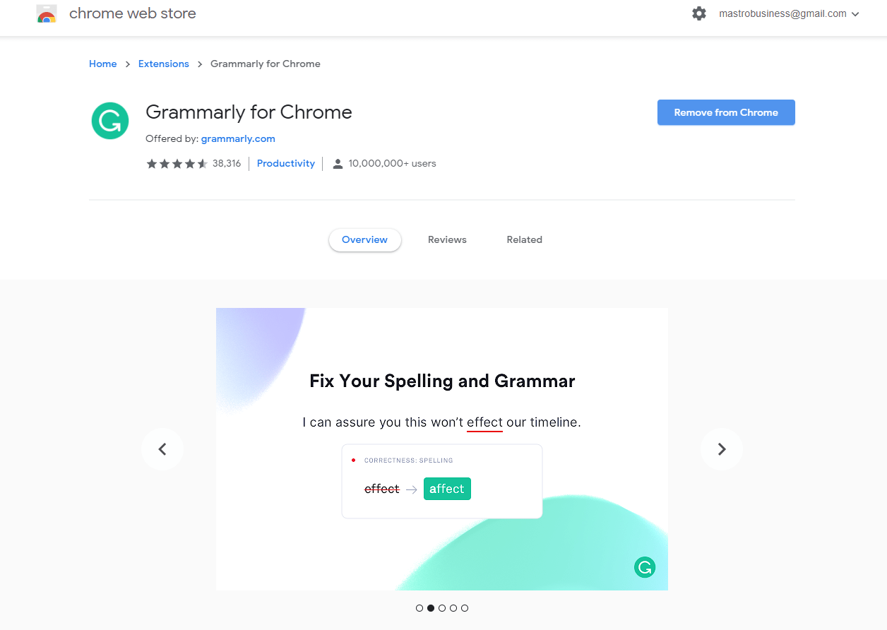 Grammarly Chrome store