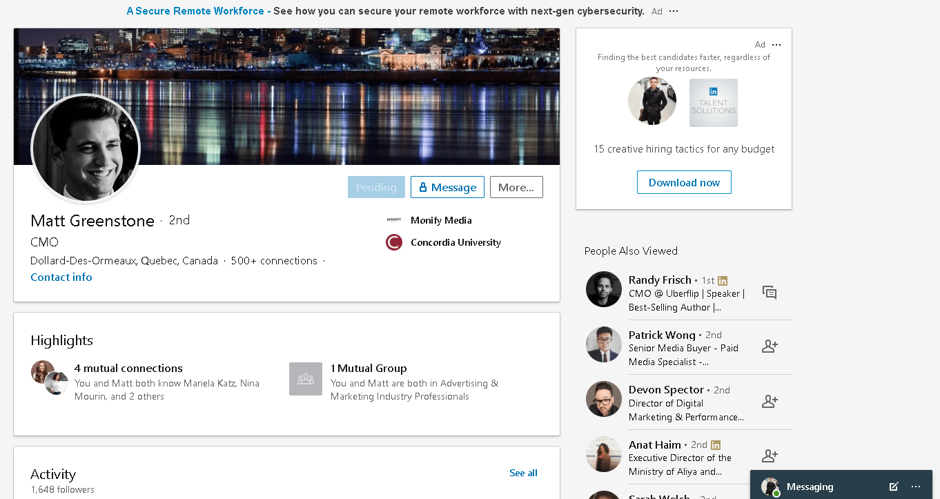 LinkedIn profile example 1
