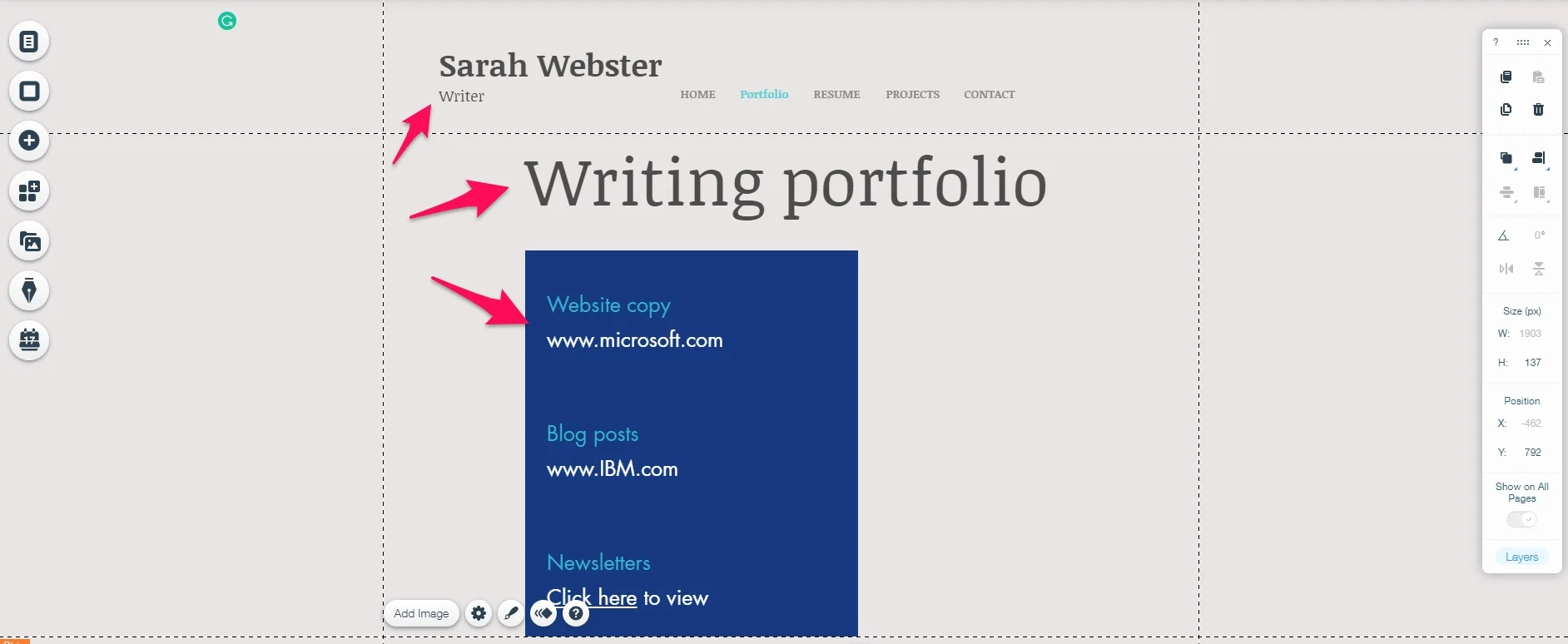 Wix portfolio page
