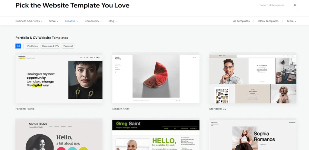 Wix portfolio themes 1