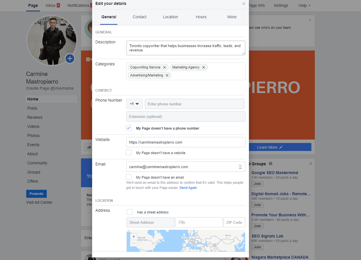 FB Page settings