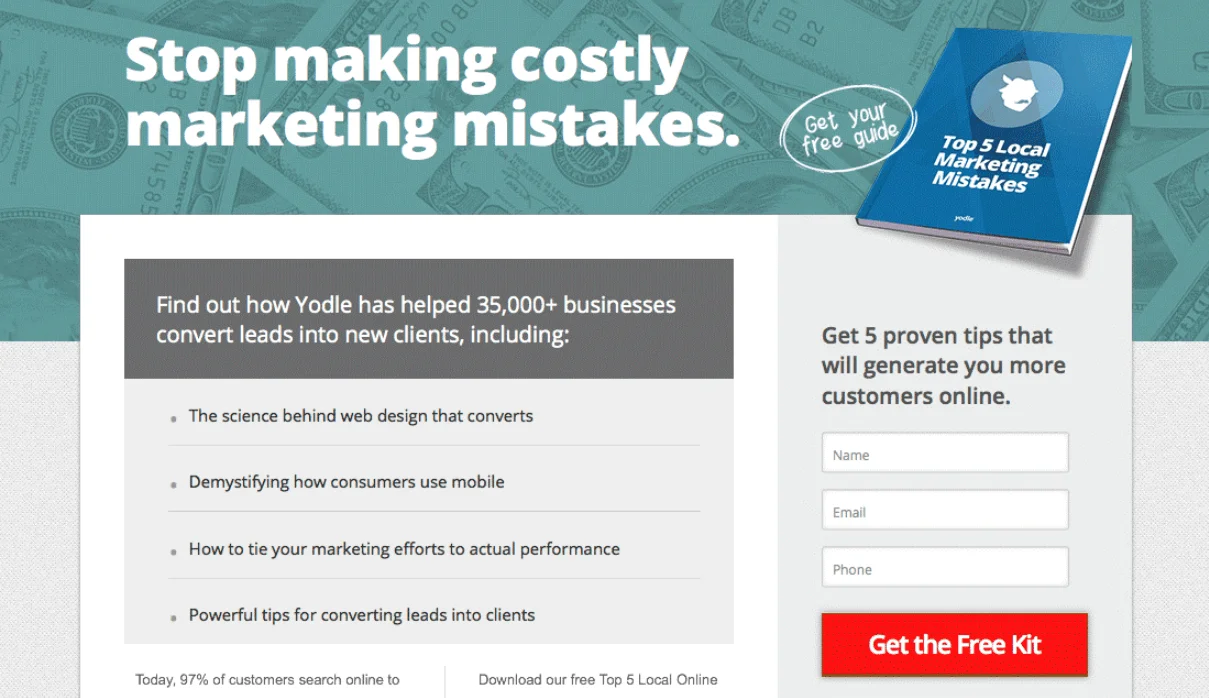 Landing page with pain points