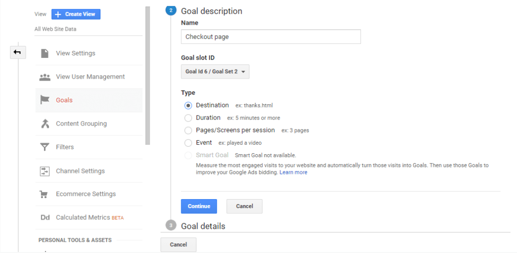 Conversion goal description