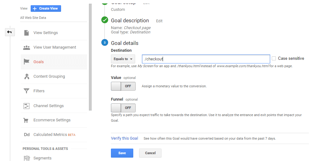 Conversion goal details