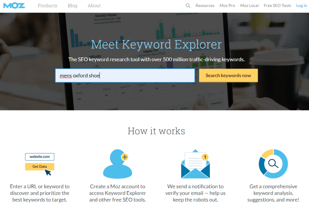Searching for keywords on Moz