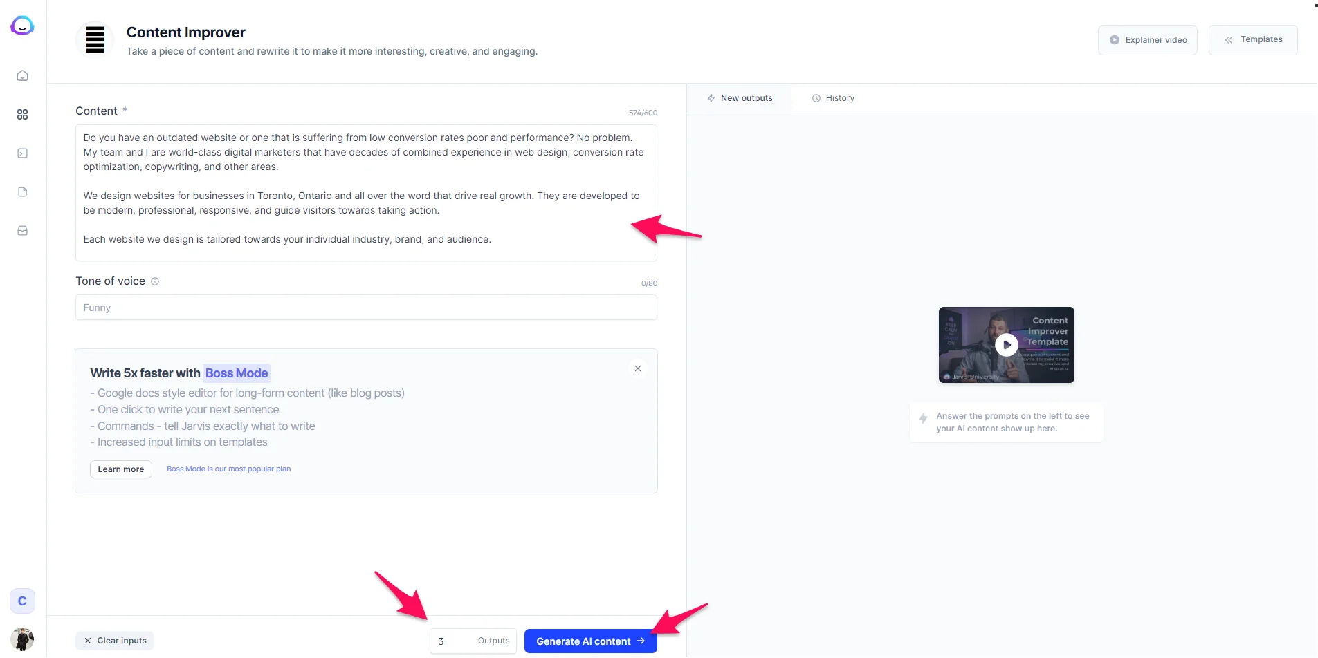Content improver settings