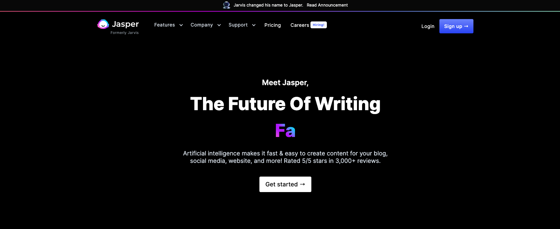 Jasper ai homepage