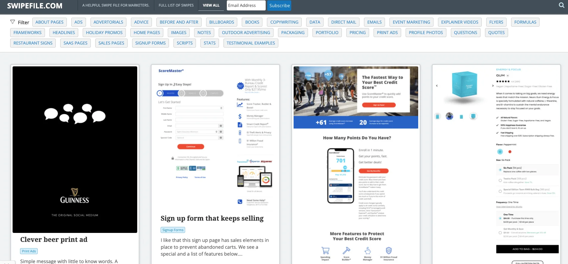 Swipe file website