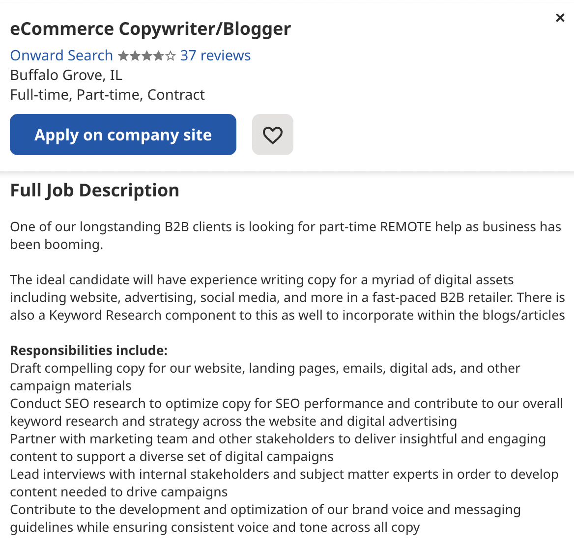 Copywriting job post example