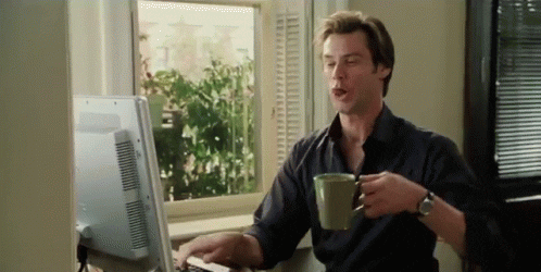 Jim Carrey typing coffe