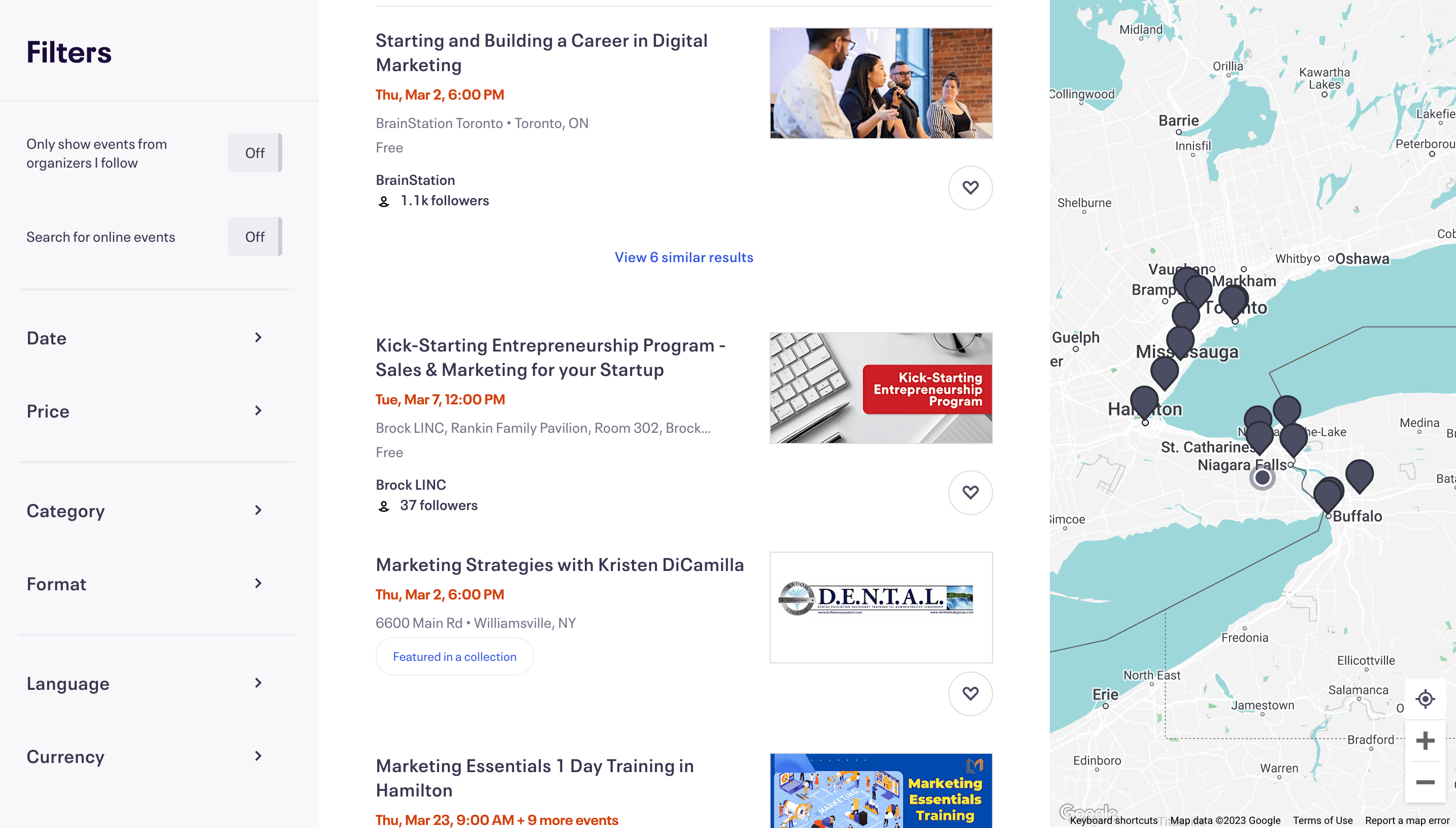 Eventbrite event results