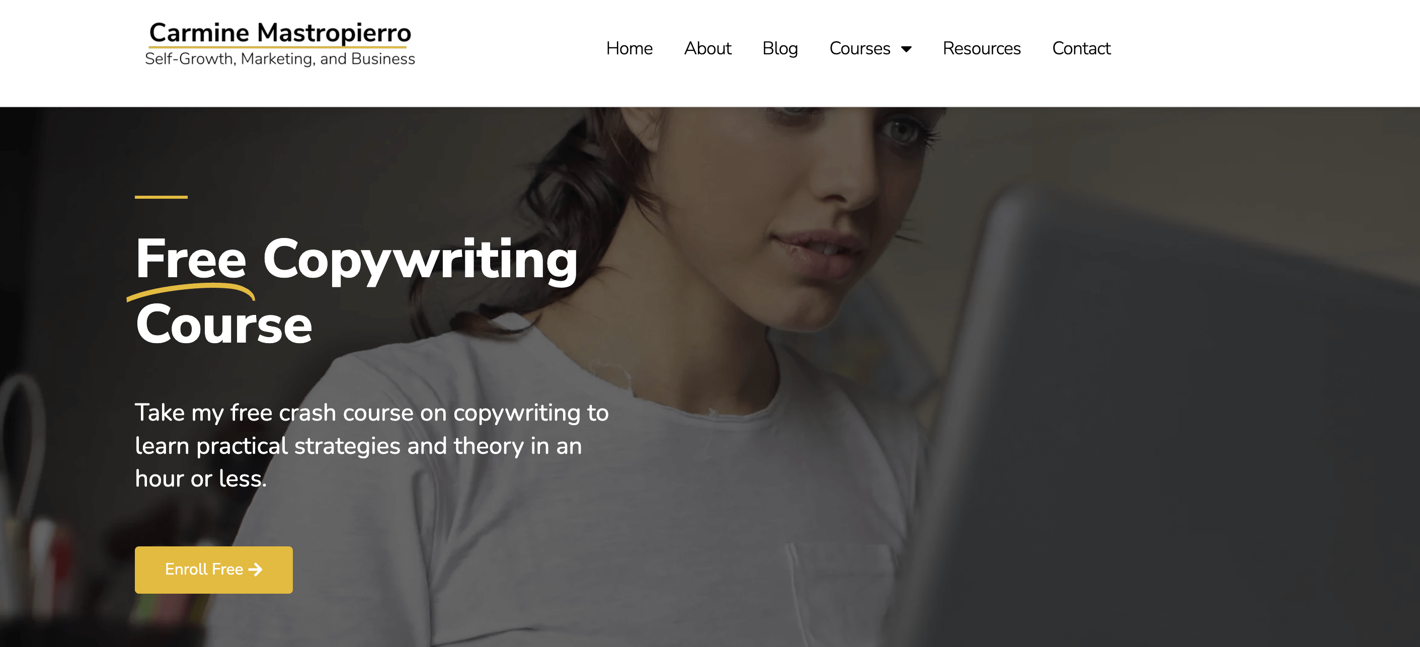 Free copywriting course landing page