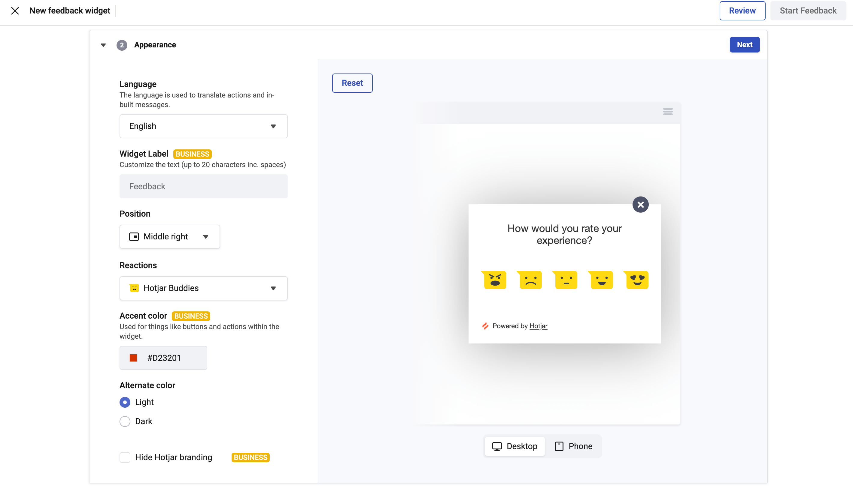 Hotjar feedback