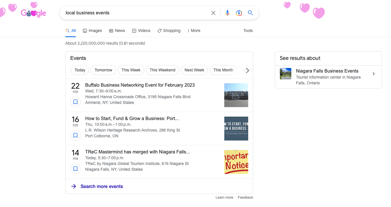 Local events Google search
