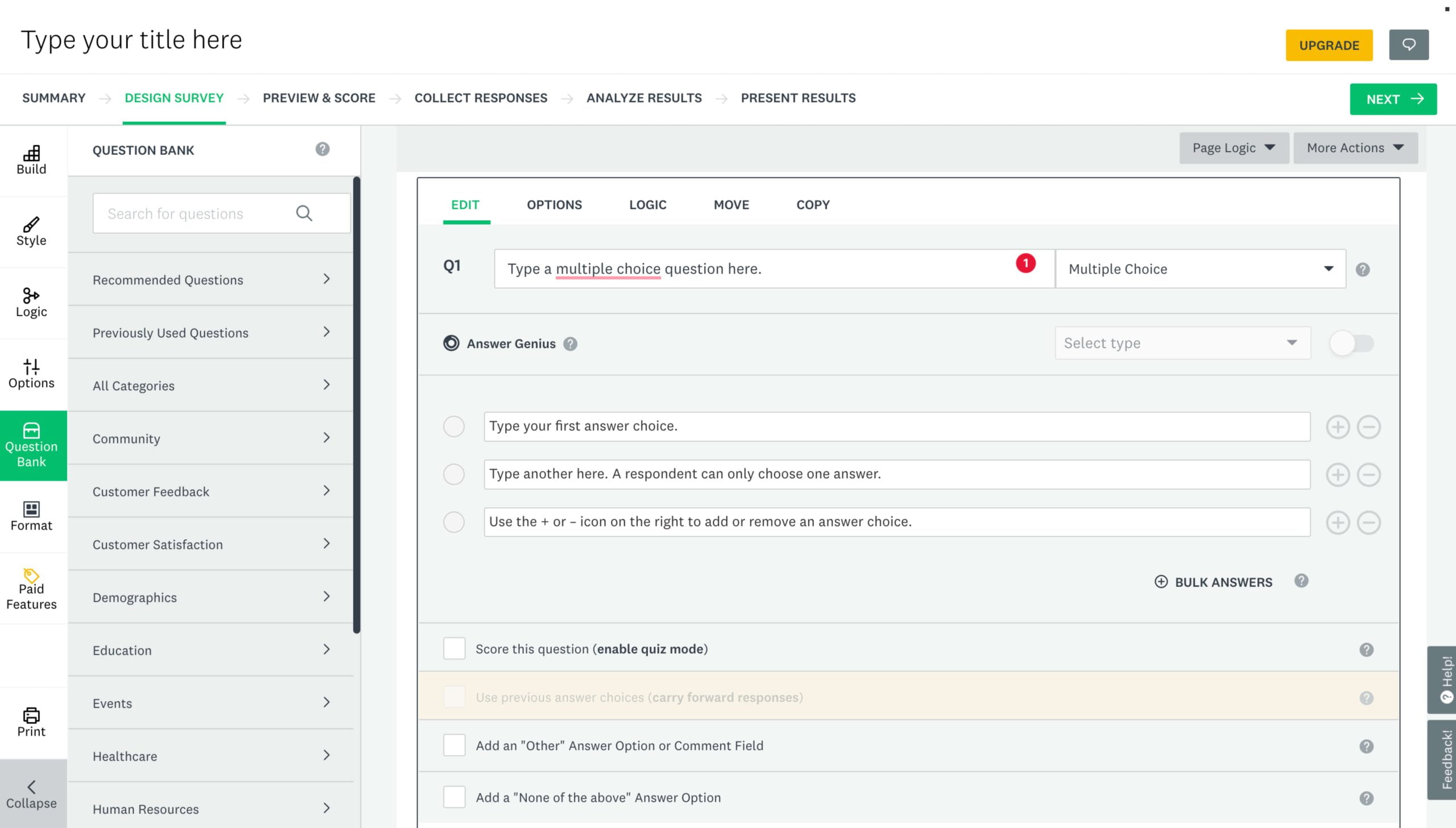 SurveyMonkey form options