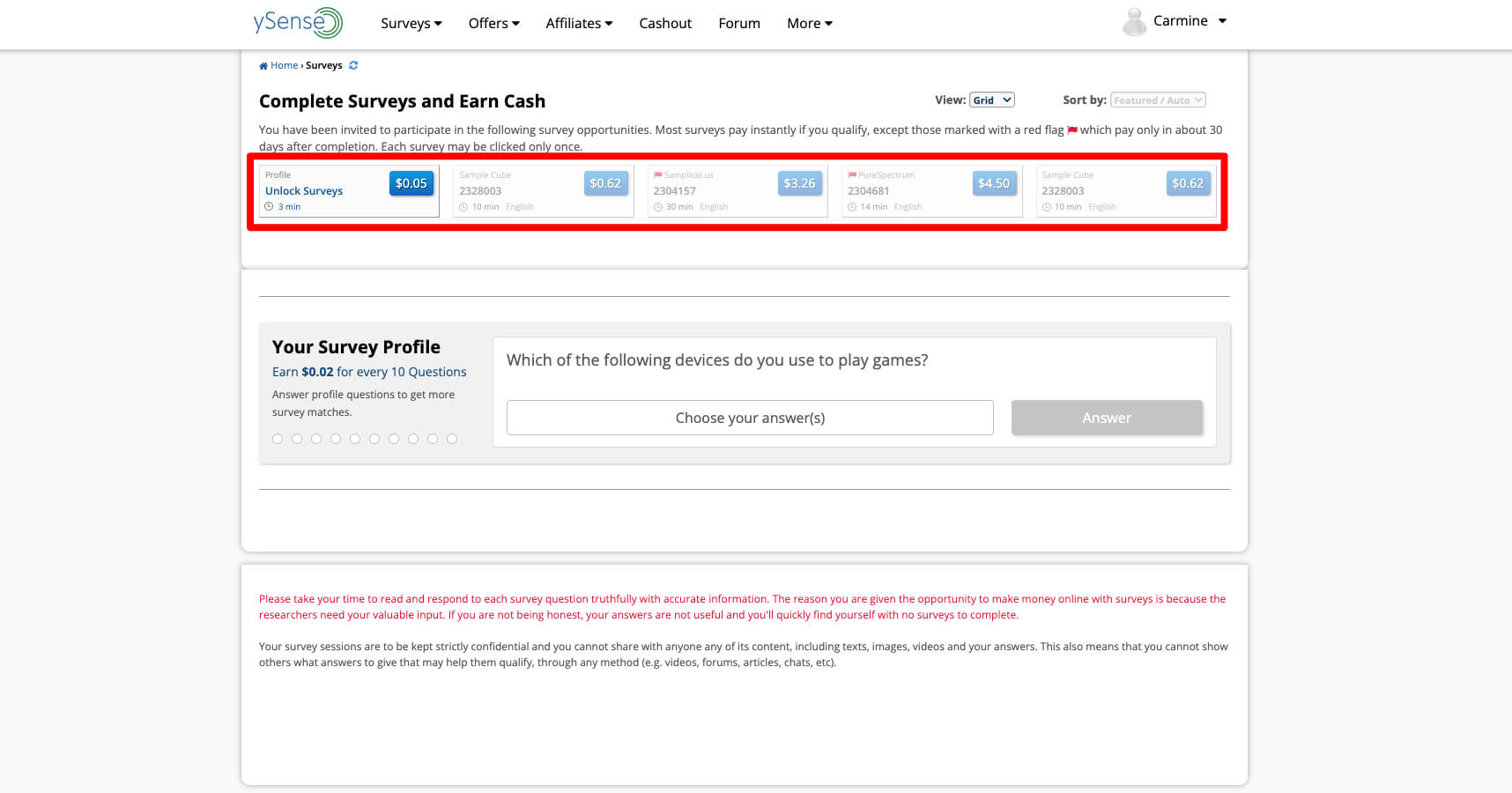 ySense survey dashboard 1