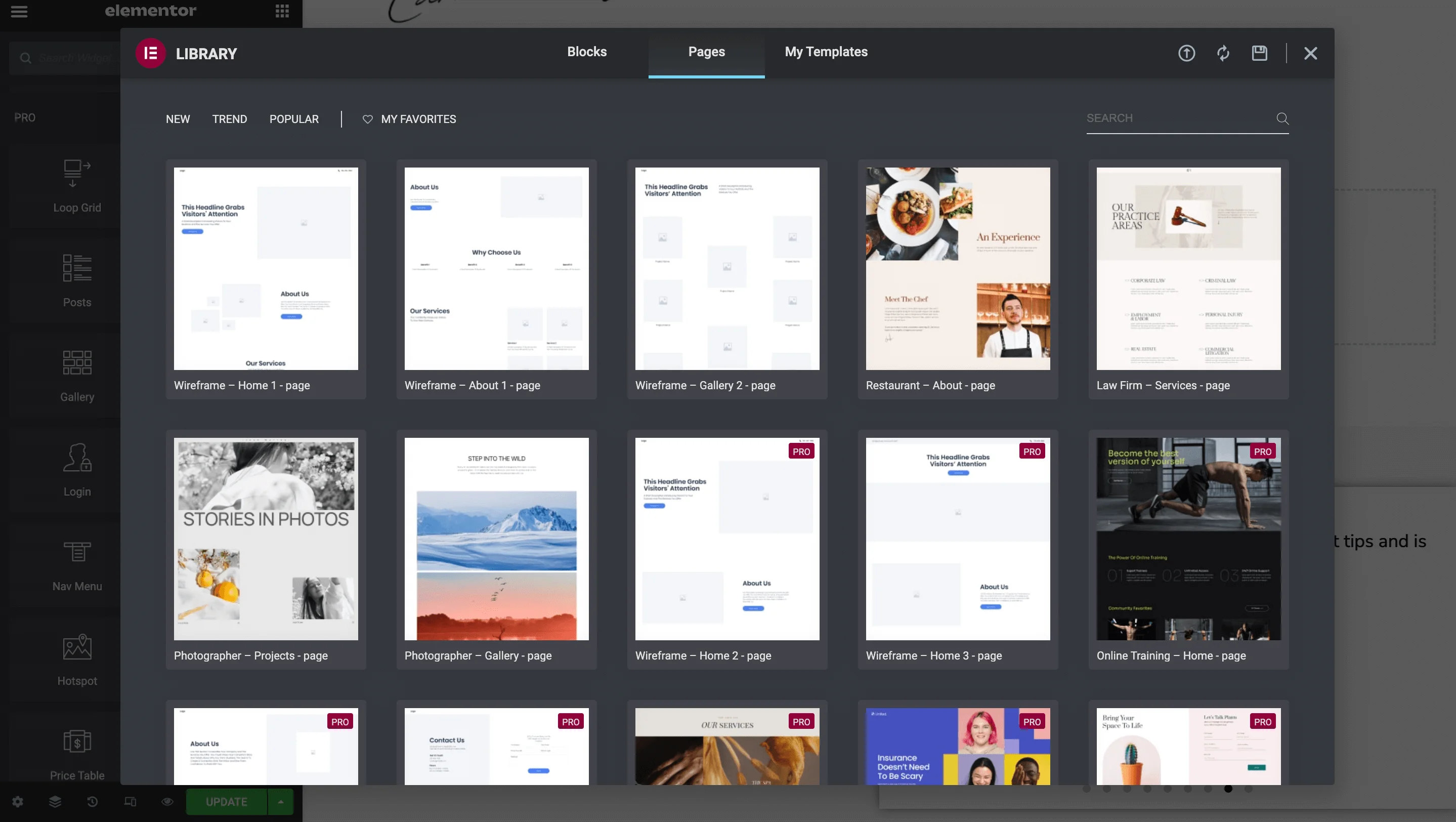 Elementor templates