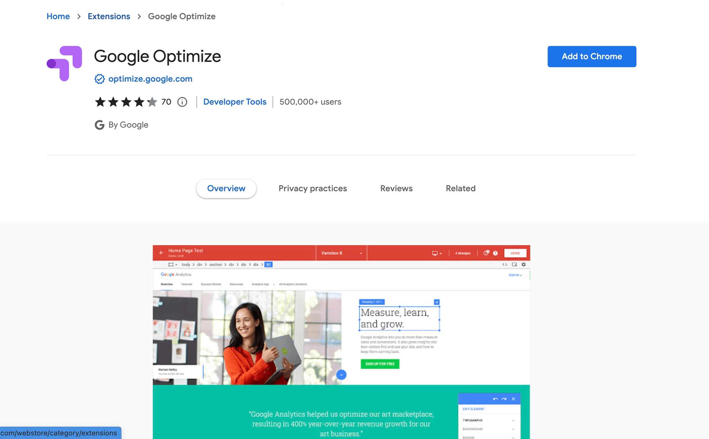 Google Optimize extension
