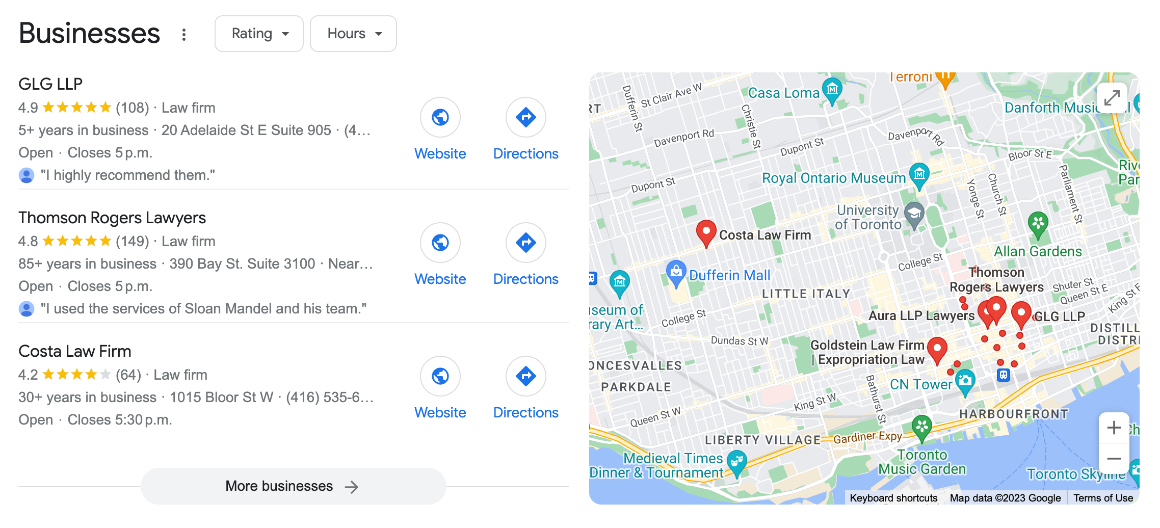 Google listings example