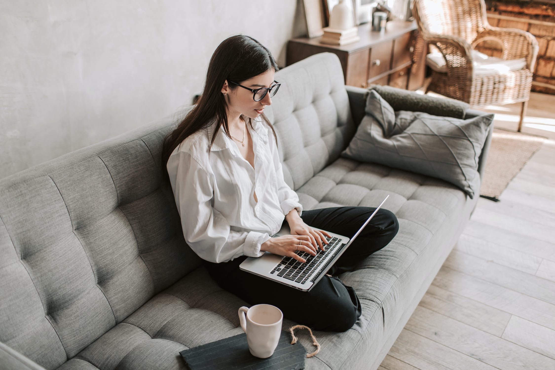 Woman writing email copy