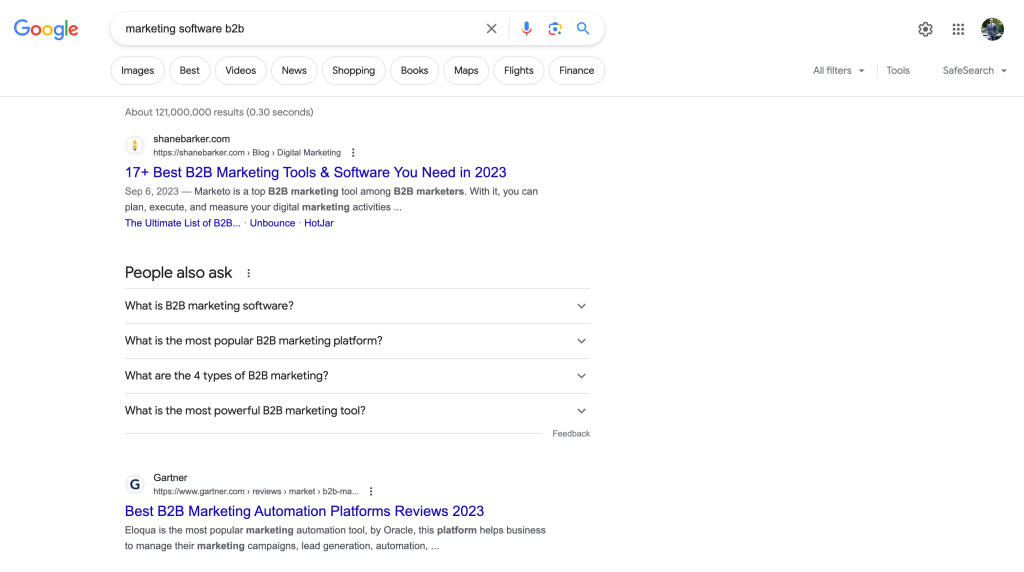 Example of competitor Google search