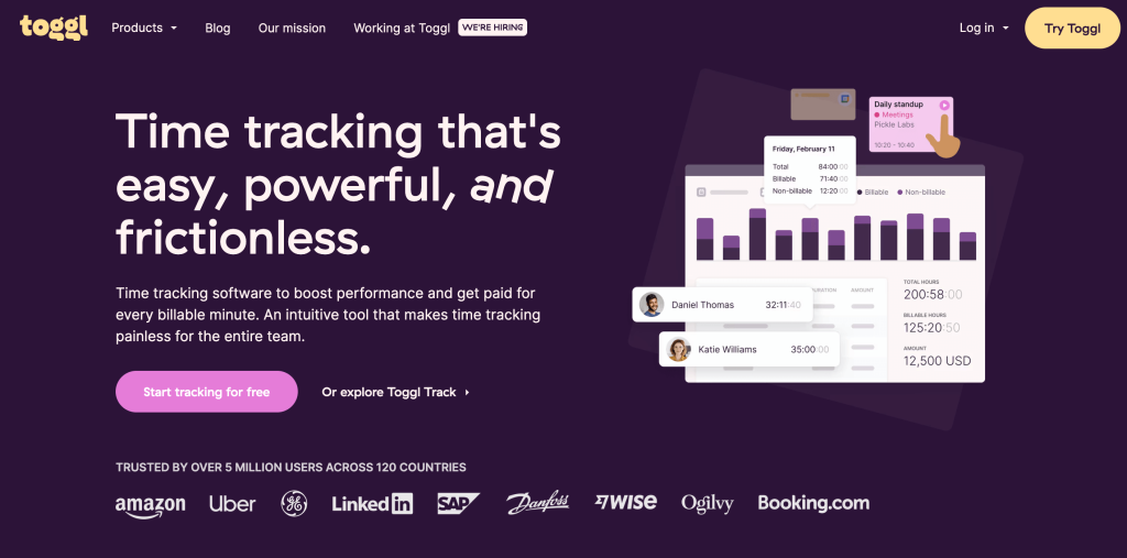Toggl homepage