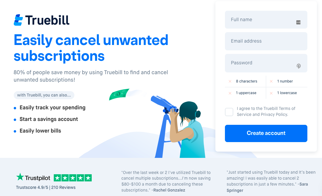 Truebill copywriting example