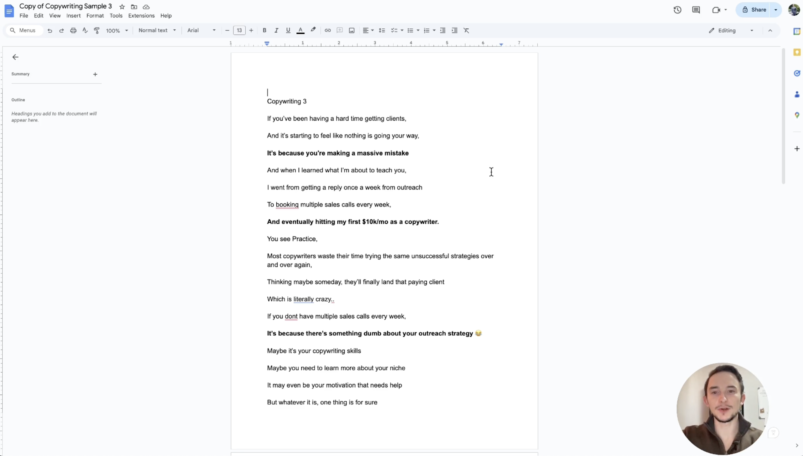 Copywriting coach email critique